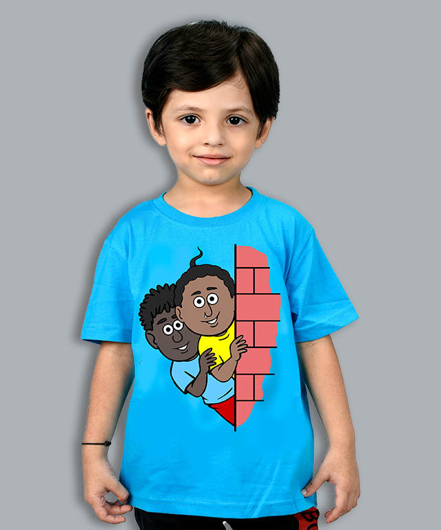Natia Gendu Wall Side View RoundNeck Sky Blue  T-shirt for Kid