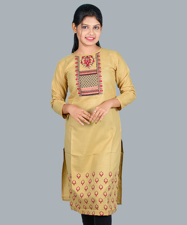 Chingari Peach Color Embrodery Work Kurti With Free Mask