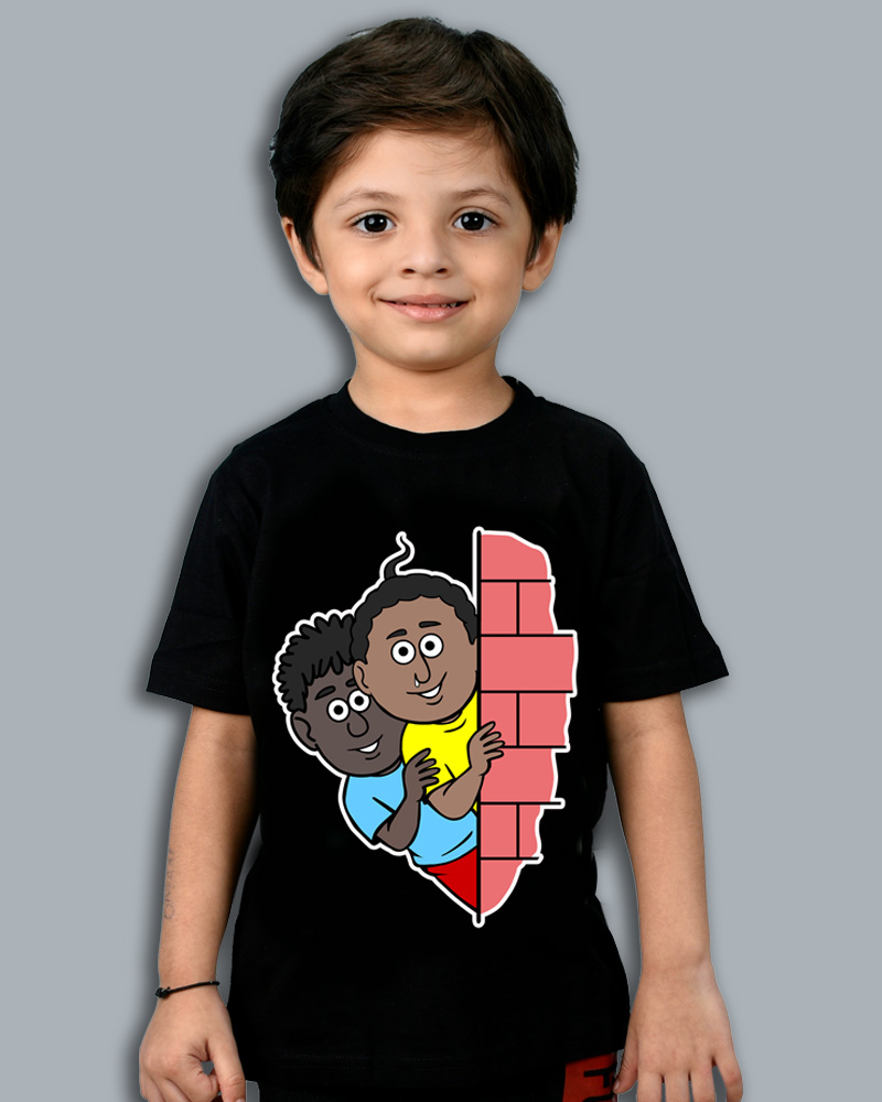 Natia Gendu Wall Side View RoundNeck Black  T-shirt for Kid