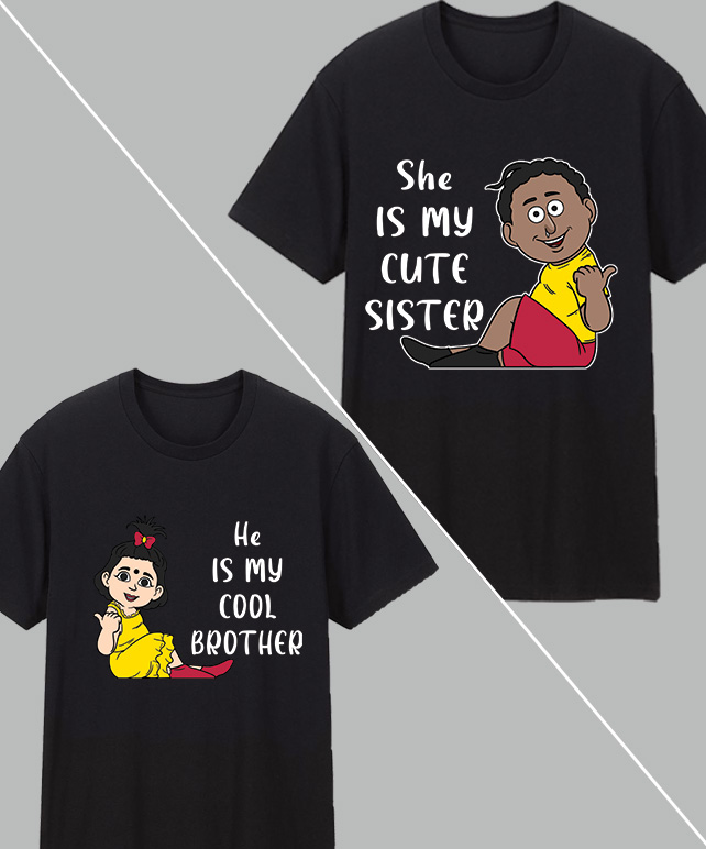 Natia-Khusi Bother & Sister Combo BlackT-shirt for Men