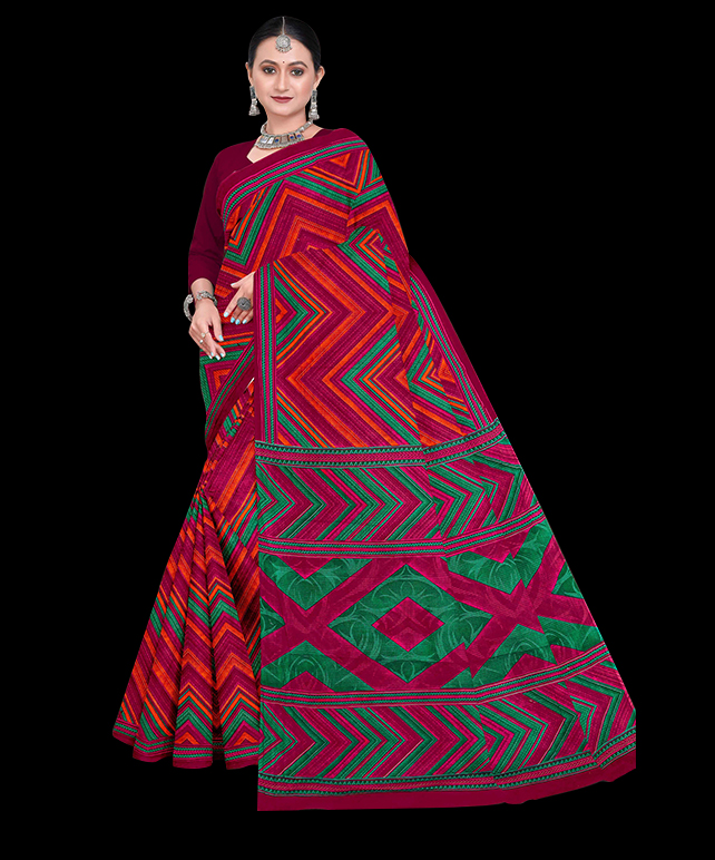 MG - Preksha Multi Color Mix Design Cotton Saree With Blouse Piece